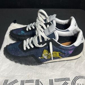 Kenzo Black and Blue Sneakers with Tiger Detail